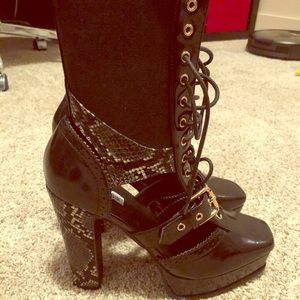 Black and snake skin lace up heels